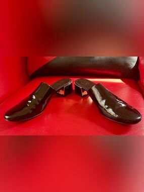 Tory Burch Womens Black  Patent Leather Block Heel Mule Heels Size 7.5